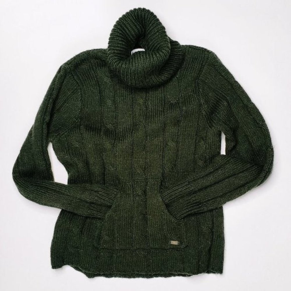COLUMBIA Cable Knit Turtleneck Sweater SZ M green